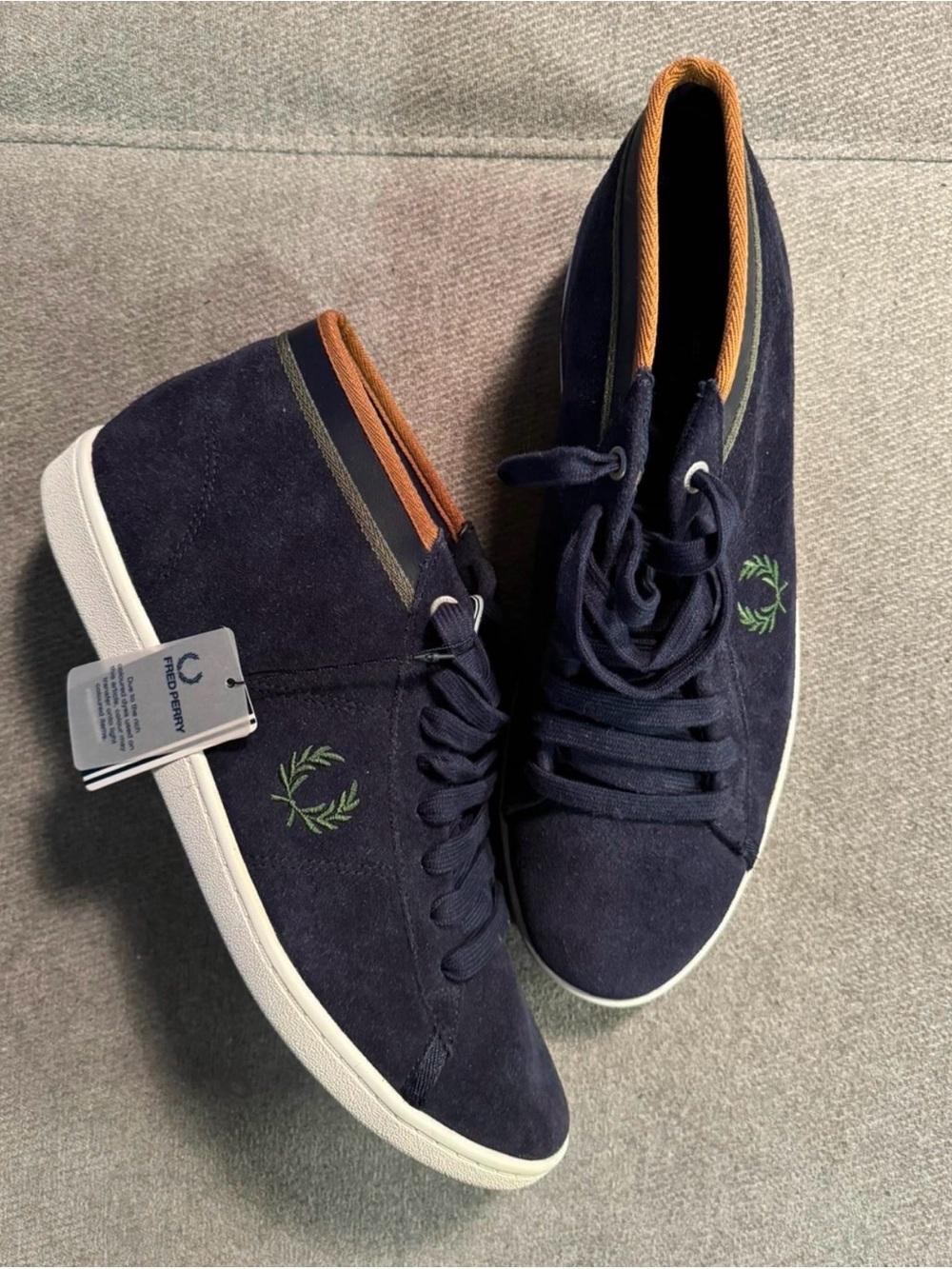 Fred Perry Navy Suede Chukka Boots with Tan Trim